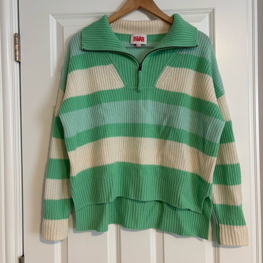 SOLID & STRIPED Mint and Cream Striped Turtleneck Sweater
